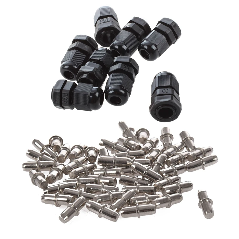 8 PCS PG7 Black Plastic Cable Gland Connector 3-6.5mm & 50Pc Cabinet Cupboard Wooden Chopping Shelf Pins 16mm x 5mm