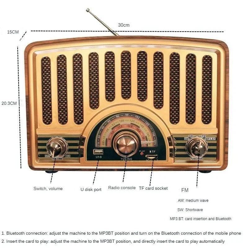 Imagem -05 - Retro Portátil Recarregável Multi Band Rádio Alto-falantes Rádios Antigos de Madeira Bluetooth Link Mp3 Player R1928bt