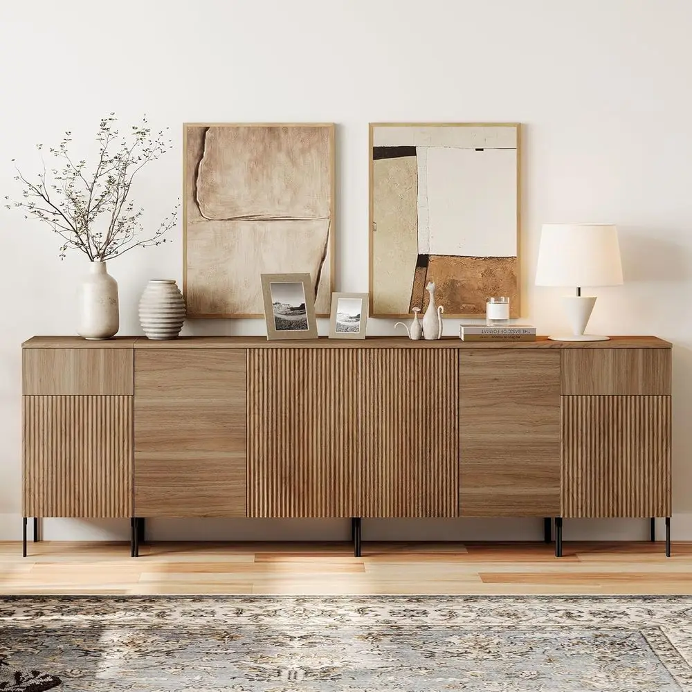 

94.5 Sideboard Cabinet with 2 Drawers and 6 Doors, 4-in-1 Storage, Charging Station, Suitable for Coffee Bar, Wine Bar, Dining o
