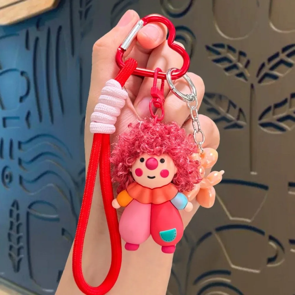 New Funny Curly-haired Clown Keychain Creative PVC Bag Charm Pendant Cute Cartoon Curly-haired Doll Key Ring for Women