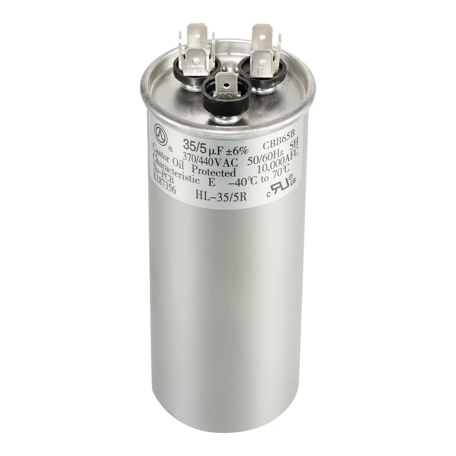 

35+5 uF 35/5 MFD ±6% 370V/440VAC CBB65 Dual Run Capacitor for AC Heat Pump, 10-Year Coverage