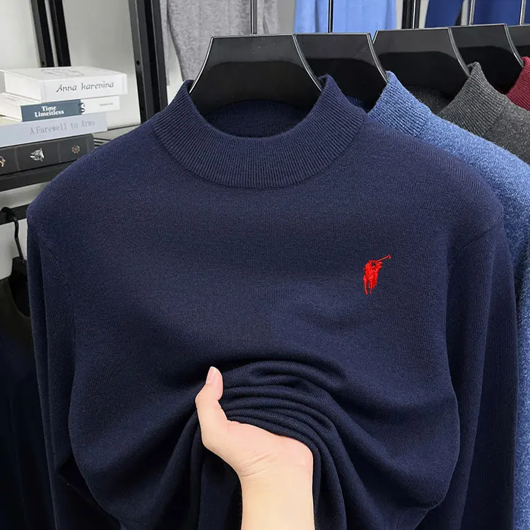 الراقية الخريف والشتاء جديد شبه عالية الرقبة الصوف مزيج سترة الرجال البلوز الأعمال سترة صوف عادية محبوك سترة #3