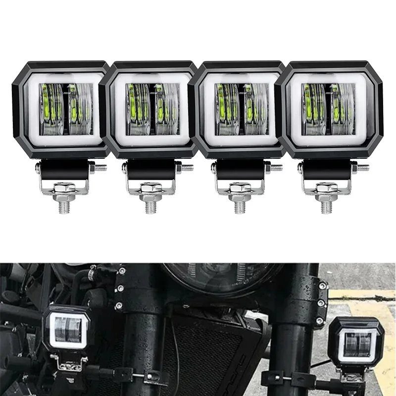 

7LED Lens LED Work Light Bar Square Car Headlight Halo For Motorcycle Jeeps ATV SUV 12V 24V Angel Eyes Driving Lights