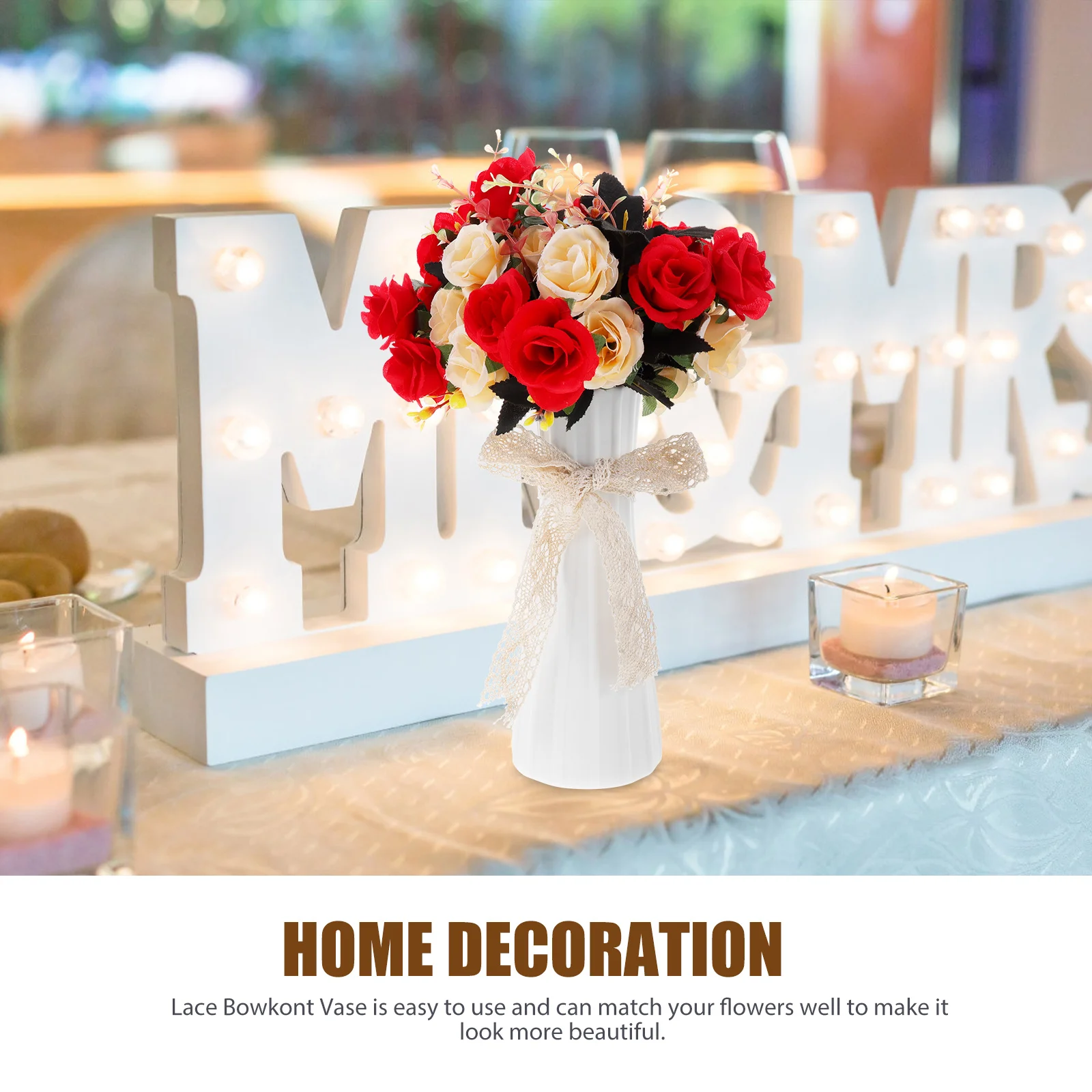 

2Pcs Lace Bowkont Ceramic Vase Decorative Flower Arrangement Vase Rustic Farmhouse Home Hotel Table Centerpiece