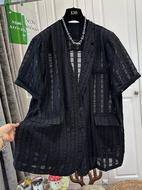 

Летний легкий костюм больших размеров с V-образным вырезом и клетчатыми вставками, повседневный свободный топ, женская черная шифоновая блузка в корейском стиле для офиса