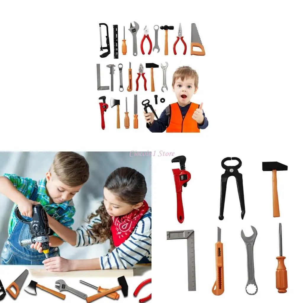 Y1UB Kids Toolbox Kits 7/13pcs Ergonomic STEM Educational Finge Play Tool Kits per Toddler Safe Creative Activity Toy Toy