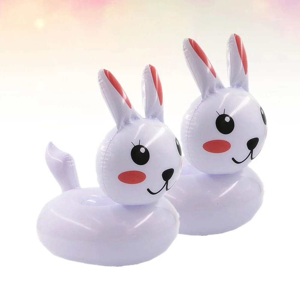 

2Pcs Rabbit Design Inflatable Floating Beer Holder PVC Material Swim Beer Holder Water Surface Easy Inflate Storage White