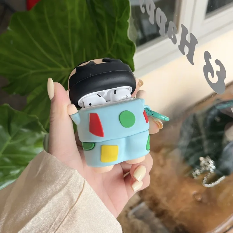 حافظة سيليكون لسماعات أبل ، قلم تلوين شين تشان ، غطاء واقي أنيمي ثلاثي الأبعاد ، قلادة لطيفة ، غطاء لسماعات Airpods Pro 2 ، 3 جيل