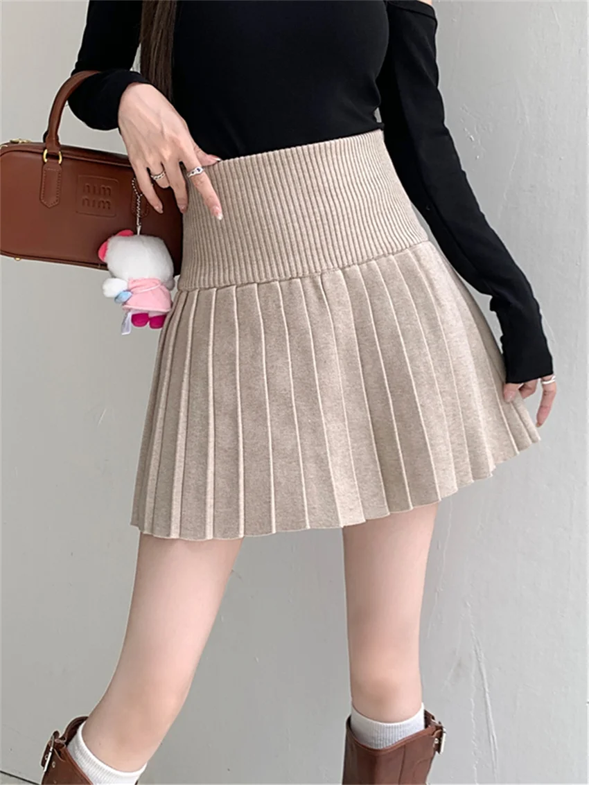 

Alien Kitty Hot Girls Women Pleated Mini Skirts Autumn A-Line Fashion Casual New 2023 Knitted Minimalist Office Lady High Waist