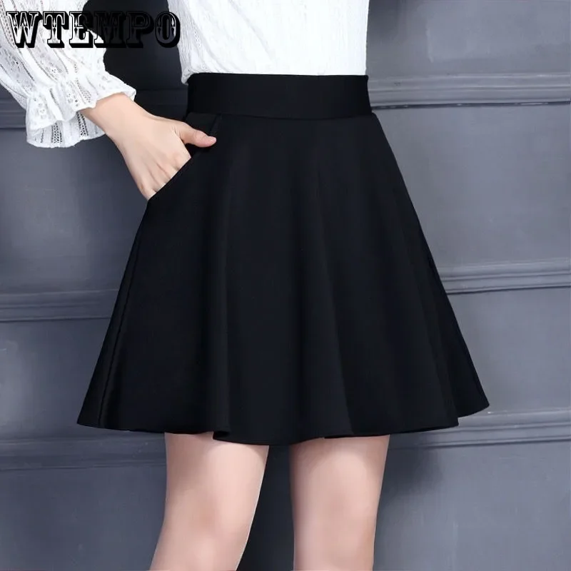 WTEMPO Fashion High Waist Pleated Skirt Women Korean Elegant College Style Mini Skirt Ladies Autumn Winter Thick A-line Skirts