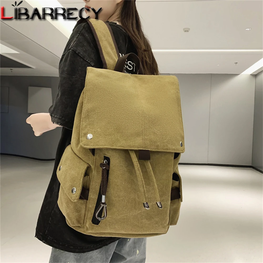 Large Capacity New Ladies Anti-theft Backpack Fashion High Quality Canvas Women Student Bags Solid Color New Ladies Backpack Sac