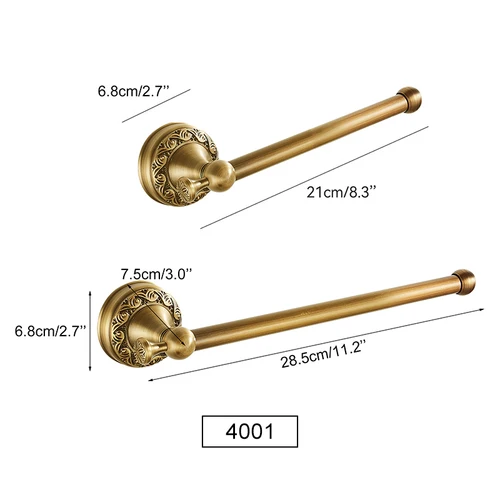 Imagen 2 del producto Juego de accesorios de baño de latón antiguo, 2 piezas, dispensador de bronce, toallero y soporte de papel higiénico para baño montado en la pared