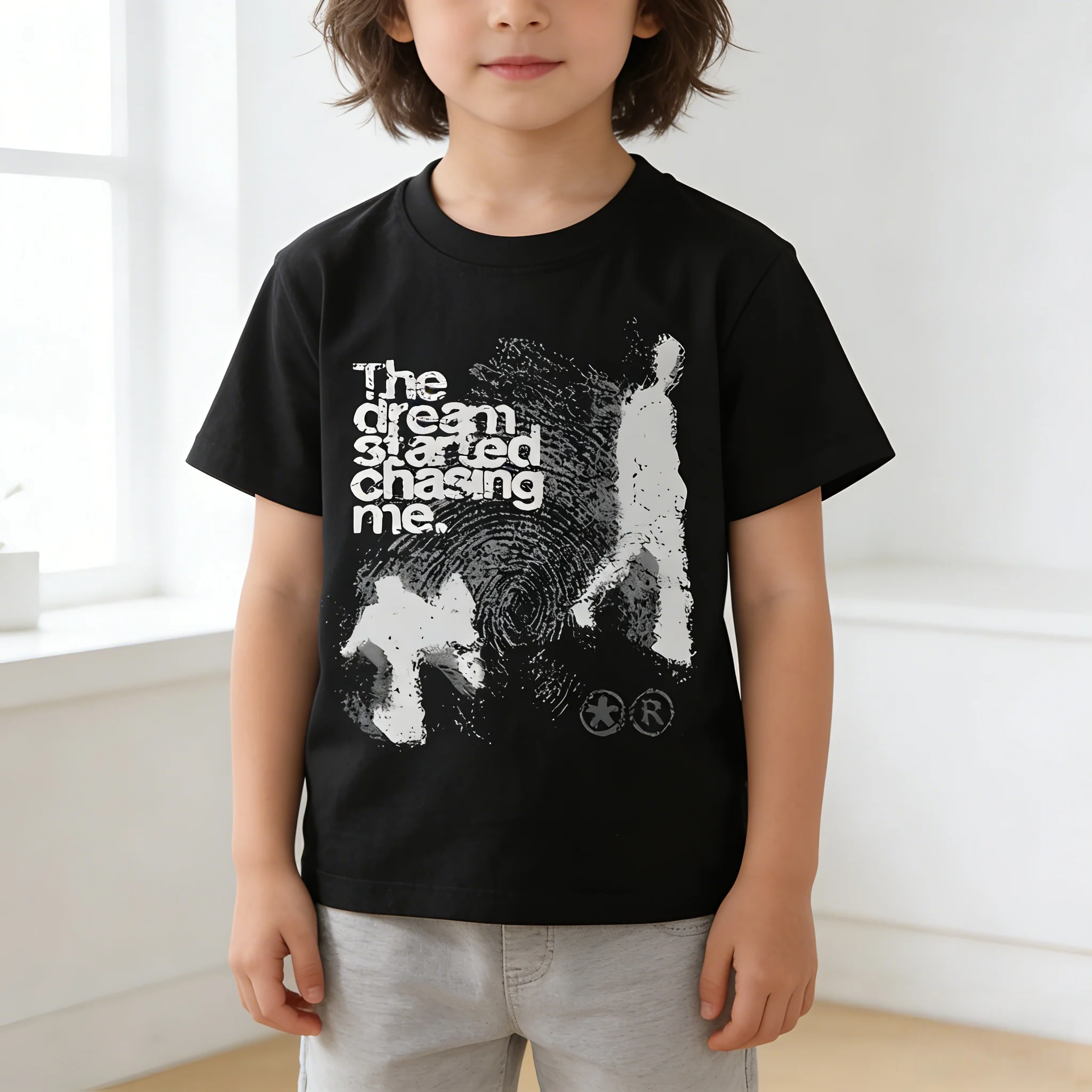 Y2K Pixel Print Chase Me Kids Short Sleeve T-Shirt Cotton Soft Round Neck Machine Washable Outdoor Sports Daily Casual Wear
