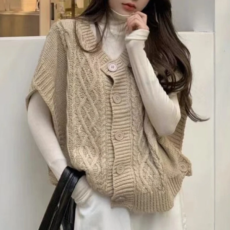 

Autumn New Wool Knitted Women Cardigan Vest Streetwear Soft O Neck Sleeveless Sweater Women Solid Korean Vintage Cardigans 28277