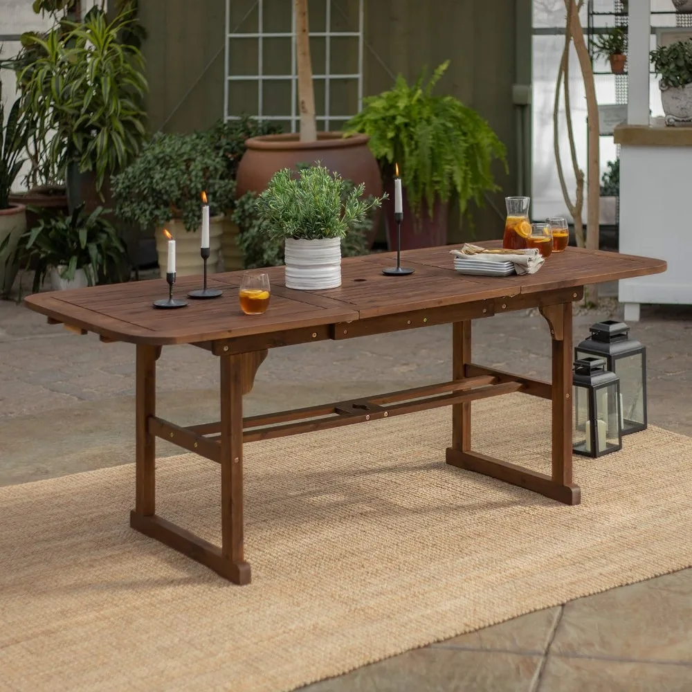 Maui Modern Solid Acacia Wood Slatted Patio Dining Table, 78 Inch