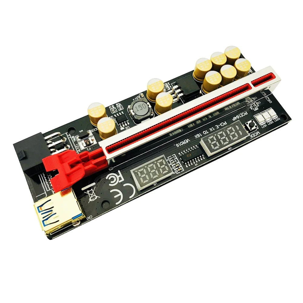 1-10PCS Newest PCI Express X16 Mining Riser 016 V016 Riser Temperature Voltage 3 RGB LED 6P USB VER016 PCIE Riser For Video Card