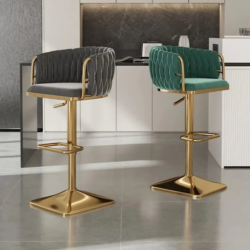 

-+Modern Swivel Bar Chair Metal Counter Stool High Velvet Gold Luxury Bar Stools For Kitchen Island Home Furniture