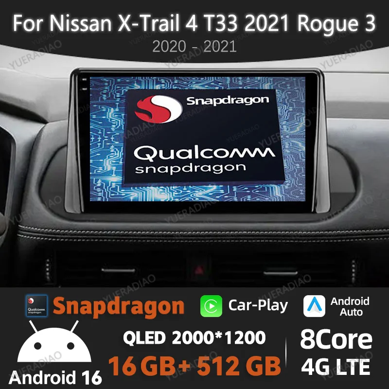 Android 16 Car Radio For Nissan X-Trail Xtrail X - Trail 4 T33 2021 Rogue 3 III 2020 - 2021 BT GPS NAVI Gation DSP 2DIN Qualcomm