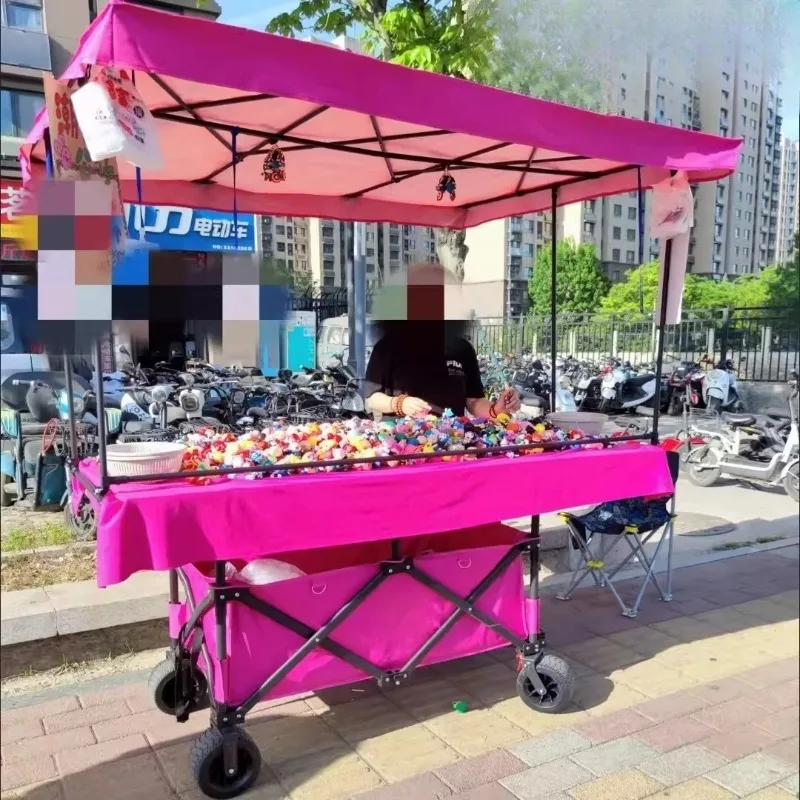 Stall Trolley with Large Table Board Can Be Lifted and Folded Mobile Outdoor Stall Snack Camping Trolley