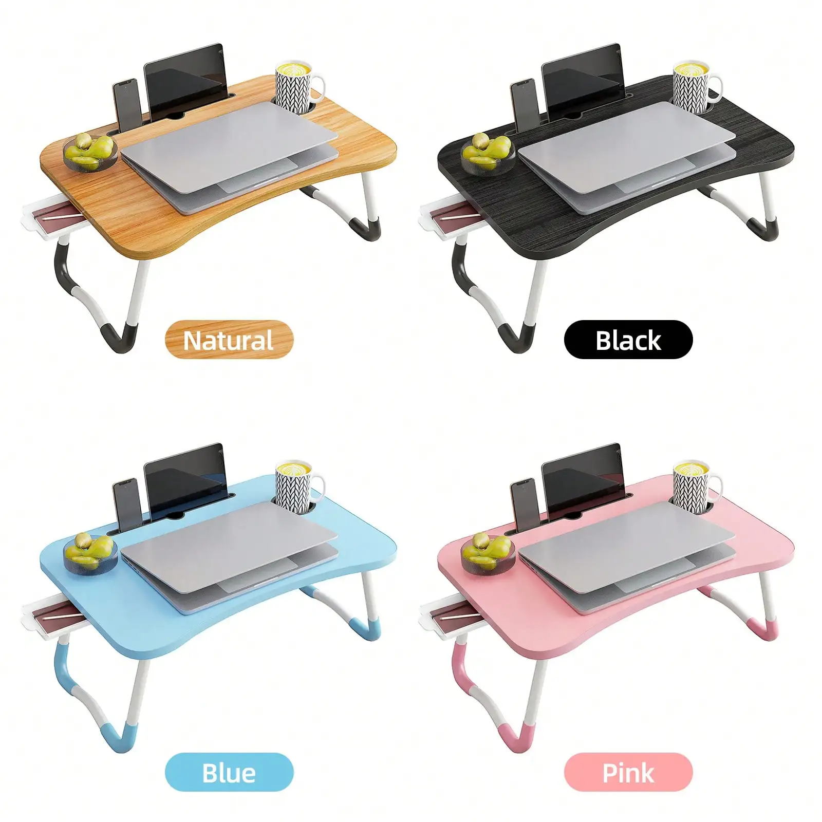 

Superlele Folding Lap Desk - With Cup Holder & Drawer, Portable Laptop/Bed/Eating Tray For Sofa/Floor