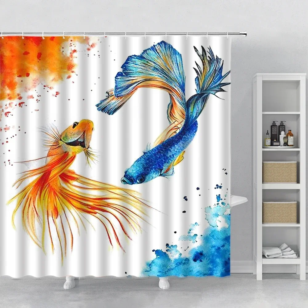 The Rainbow Fish Shower Curtain Watercolor Underwater Animals Pattern Home Decor Bathroom Curtain Bathtub Accessories With Hooks