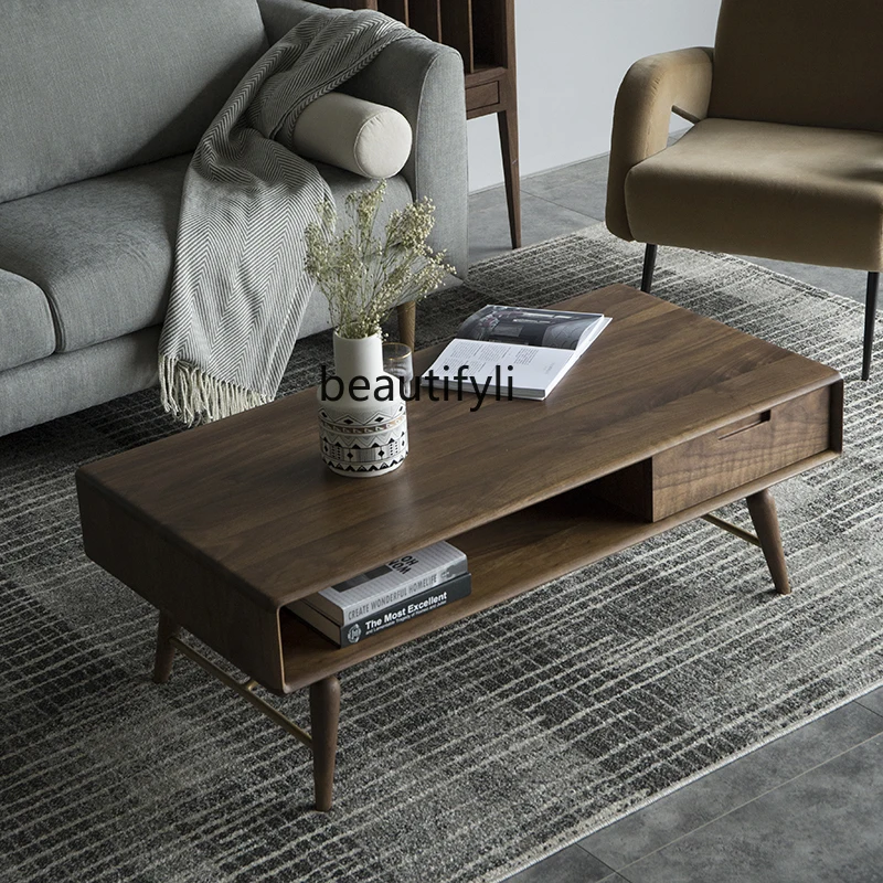 

Nordic pure solid wood light luxury coffee table simple modern small apartment rectangular coffee table