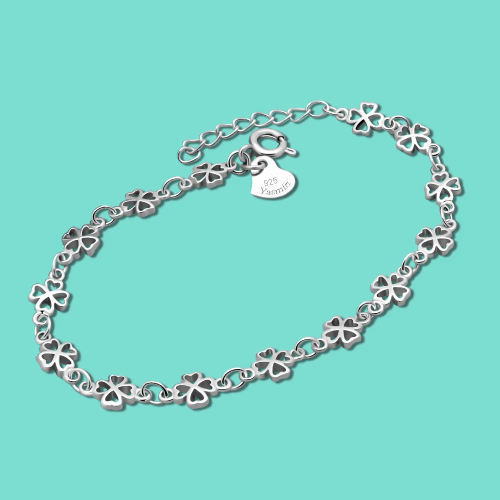 Lucky Grass Clover Ins Bracelets for Women Korean 925 Sterling Silver Sweet Girls Sparkling Delicate Chain Bracelet Jewelry