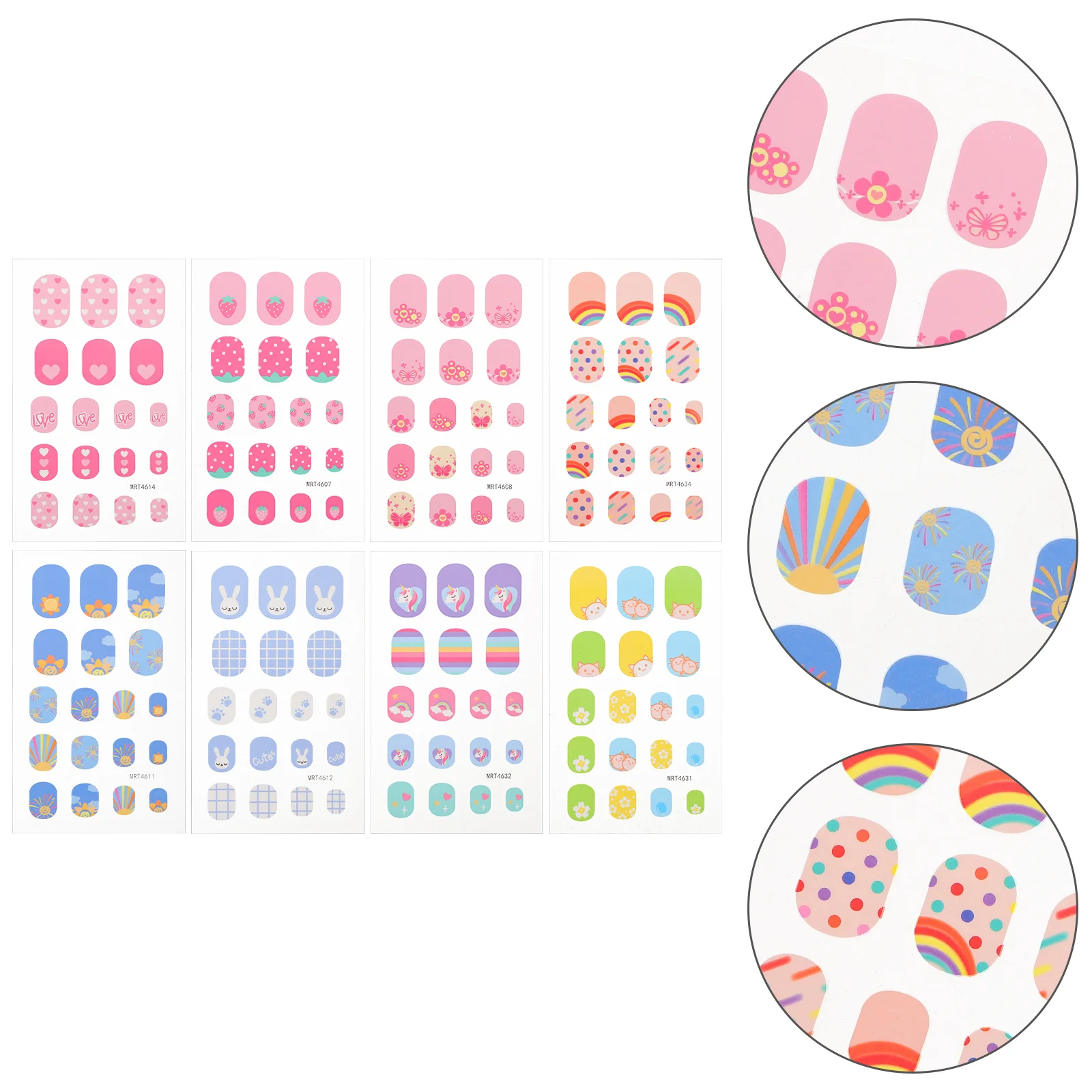 8pcs Children Nail Sticker Cartoon Nail Stickers False Waterproof Cute Kids Nail Decal For Girls Nail Salon Home Nails Supply