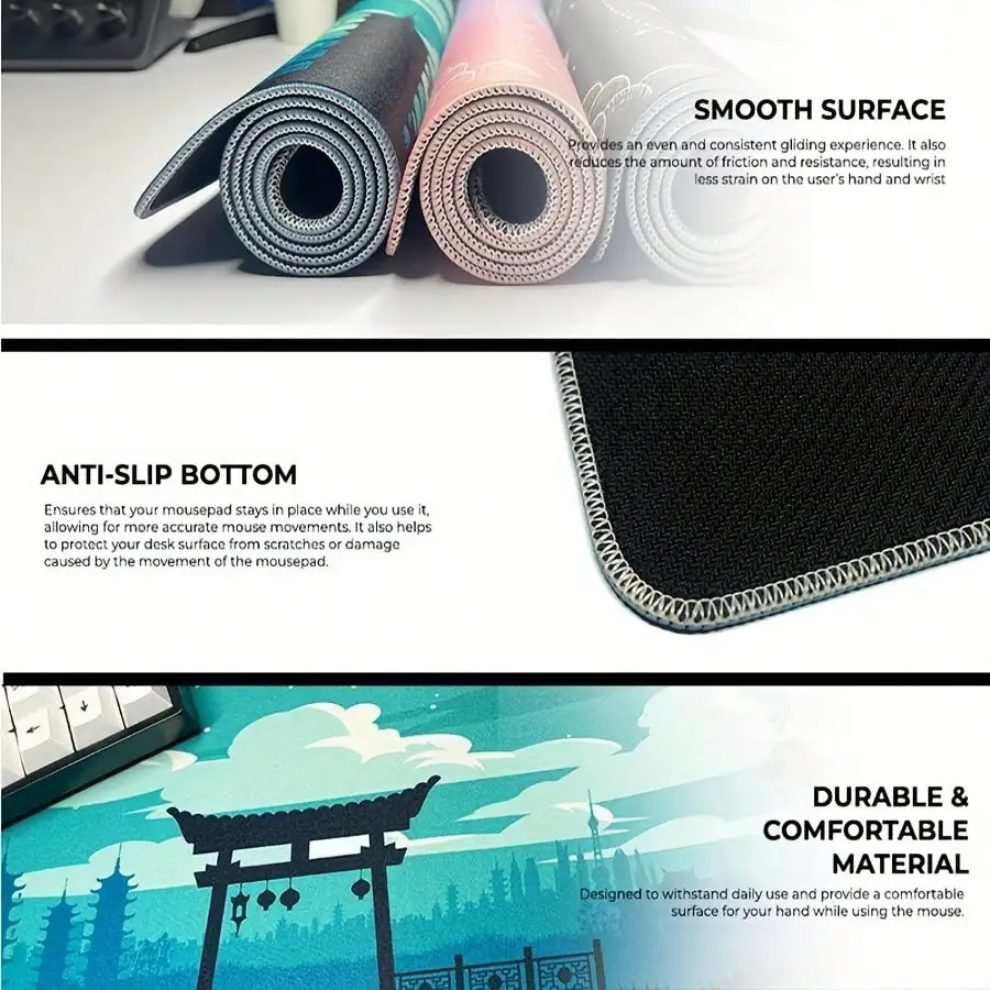 1pc Bright Geometric Pattern Rubber Mouse Pad - Perfect For Gaming And Office, Compatible With Desktop/Laptop, Red/White/Black Color, Desktop Mouse Pad