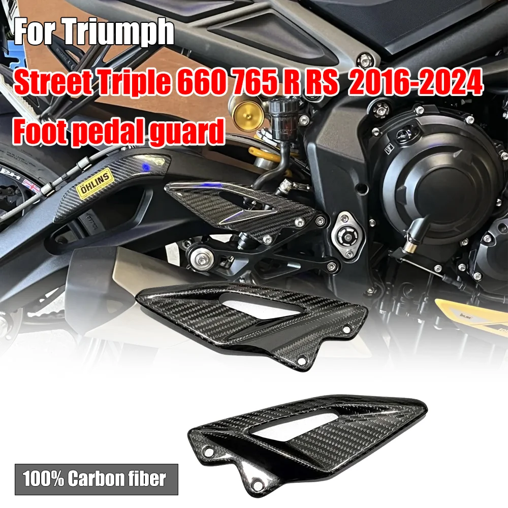 

For Triumph Street Triple 660 765 R RS 2016-2021 2022 2023 2024 Carbon Fiber Motorcycle Accessories Heel Guard Plates Foot Rests