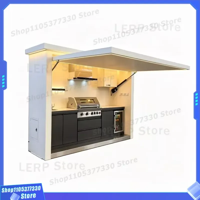 Portable Outdoor BBQ Kitchen Set with Wooden Storage Rack and Cooking Stove for Camping Picnic Garden Party Grill Accessories