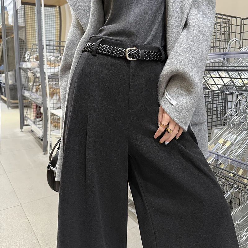 Ele الصوفية تسعة قطع السراويل النسائية الخريف الشتاء جديد Sle الرجعية المال الرياح الإفراط في الركبة التمهيد السراويل ضئيلة واسعة الساق السراويل المتوسطة