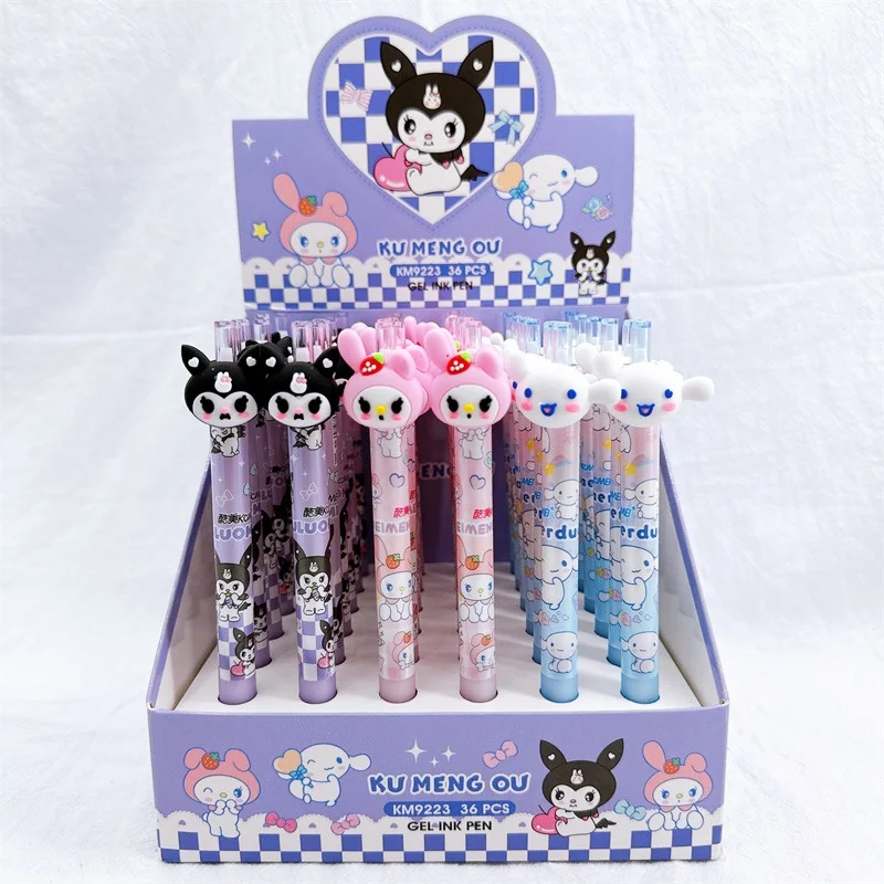 36pcs/lot Sanrio Kuromi Cinnamoroll Press Gel Pens Cute 0.5mm Black ink Neutral Pens Promotional Gift Office School Supplies