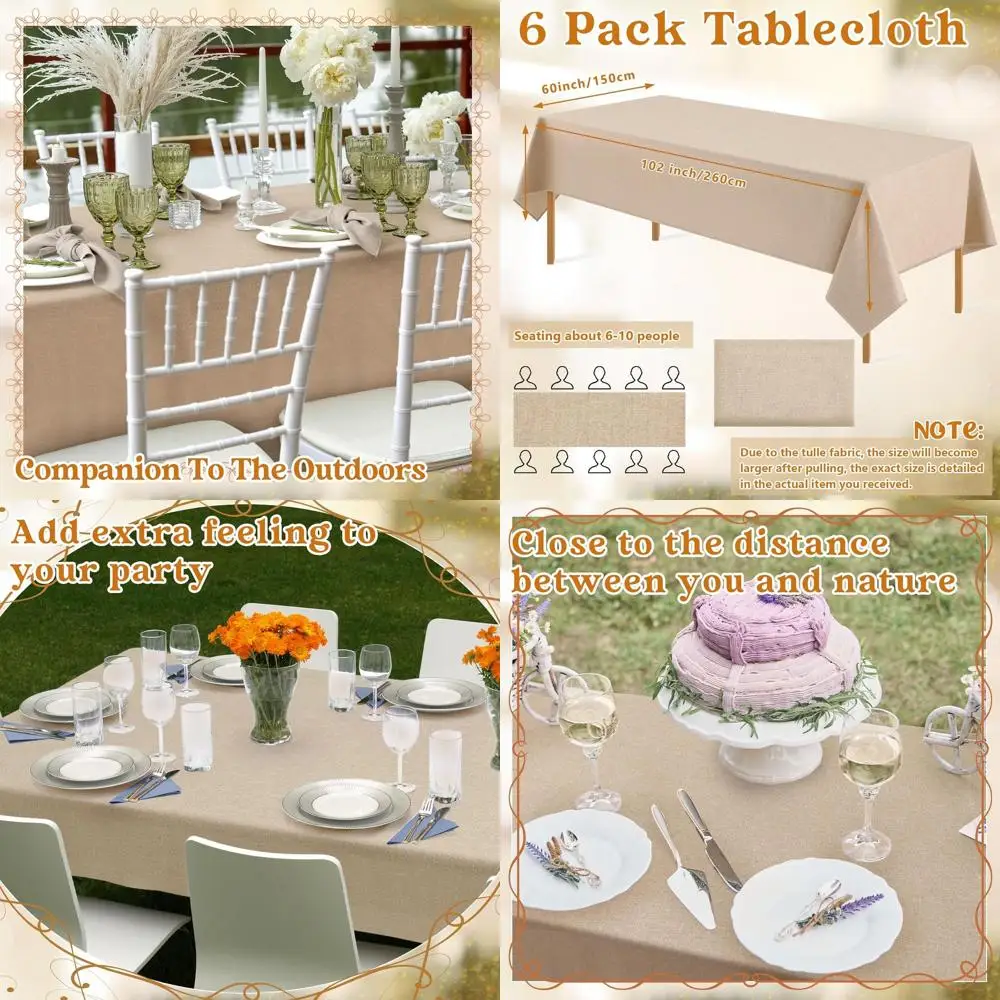 

60x102 Inch Bulk Rectangle Polyester Linen Tablecloths, Washable Faux Linen for Wedding, Party, Dining (Natural)