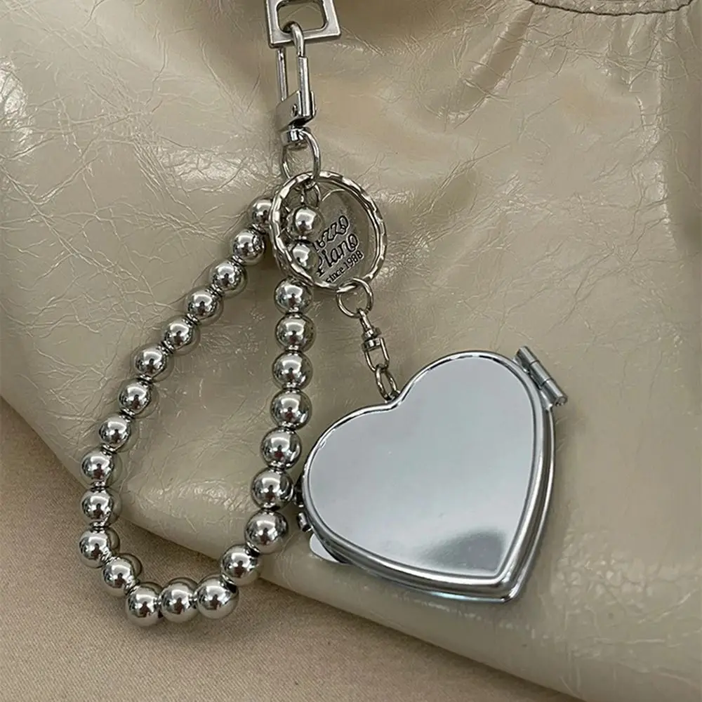 with Mirror Heart Shaped Metal Key Chain Sweet Cool Trendy Bag Pendant Bow Fashion Car Key Chain Girl