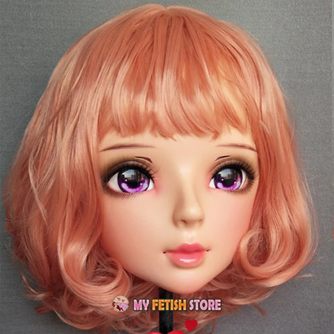 (Shi-05)Female Sweet Girl Resin Half Head Kigurumi BJD Eyes Crossdress Cosplay Japanese Anime Role Lolita Mask With Eyes And Wig