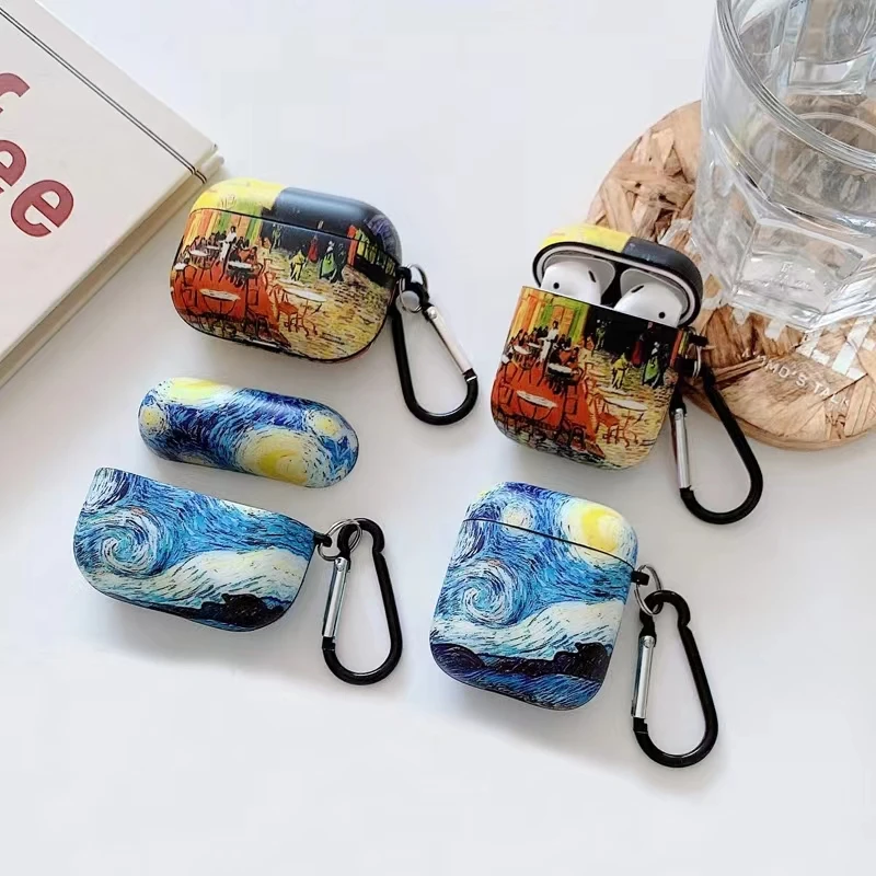 

Abstract Art Van Gogh Oil Painting Case for Airpods 4 3 Pro Protective Cover Wireless Headphones Keychain Charging Earpods Shell