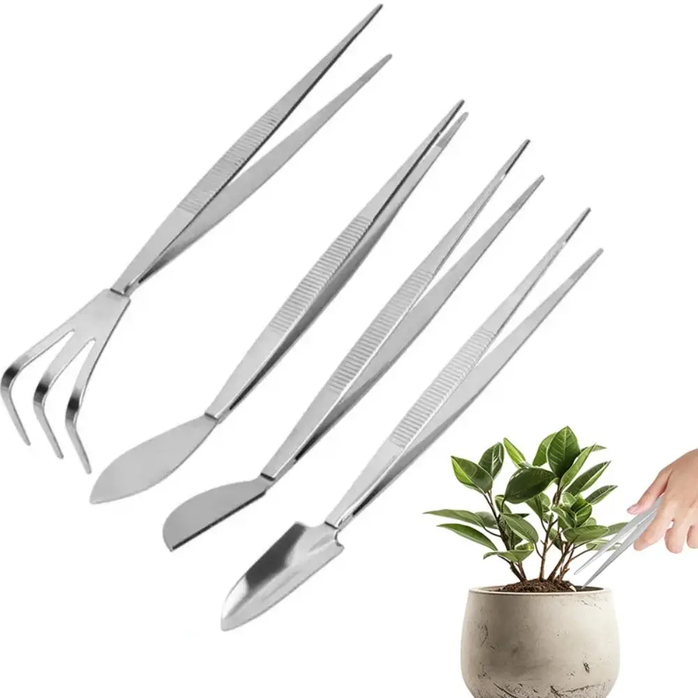 

Stainless Steel Mini Gardening Rake Soil Loosening Pressing Ergonomical Handle Bonsai Tweezers Dual Head Plant Spatula Rake