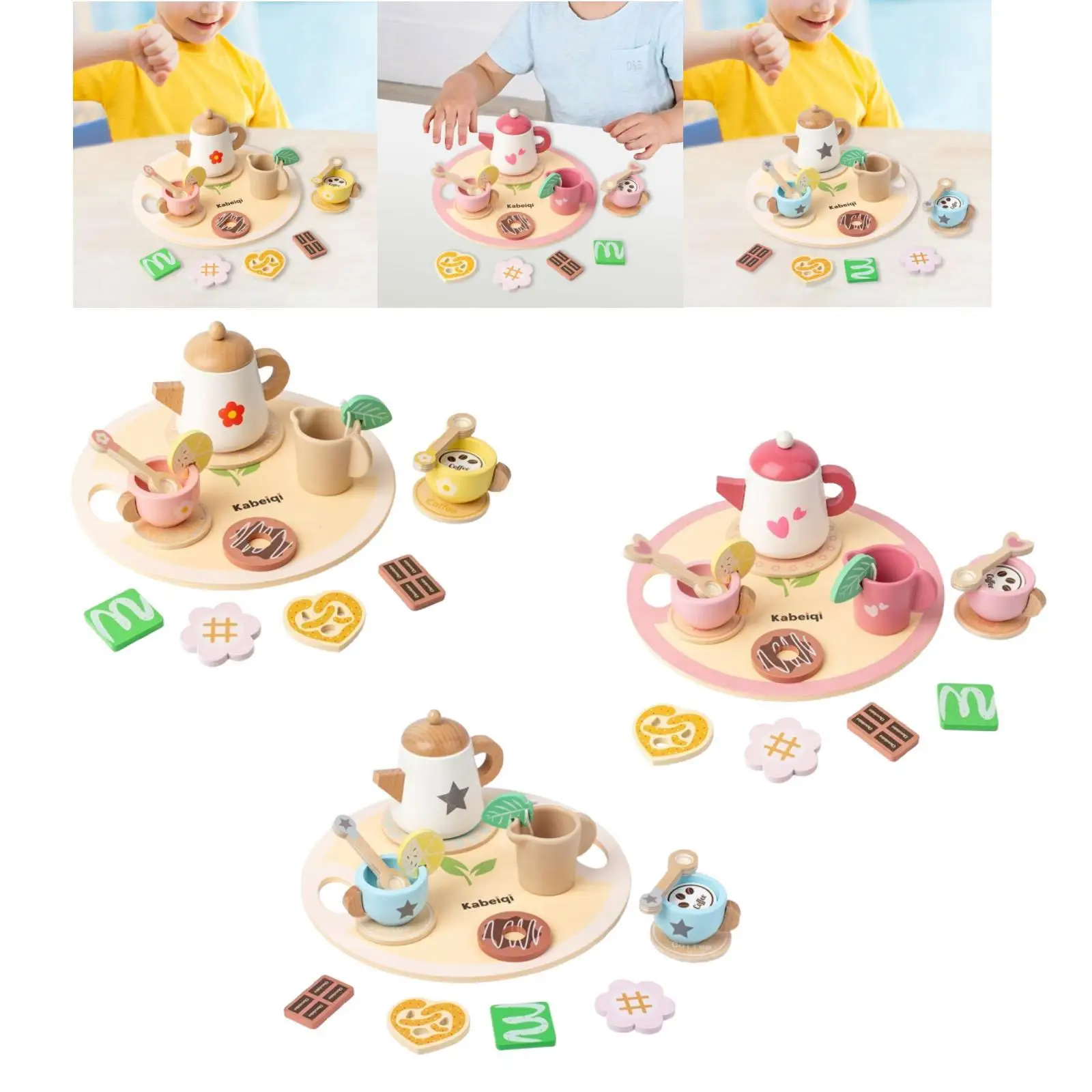 Wooden Pretend Afternoon Tea Set for Ages 3 4 5 Years Old Boys Girls Kids