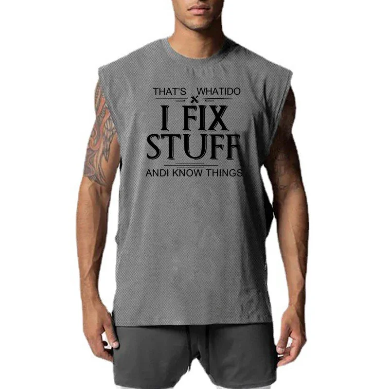 Gym Fitness Bodybuilding Running Sport Singlets Summer Mens Casual Loose Tank Tops Mesh Breathable Quick Dry Sleeveless T-Shirt