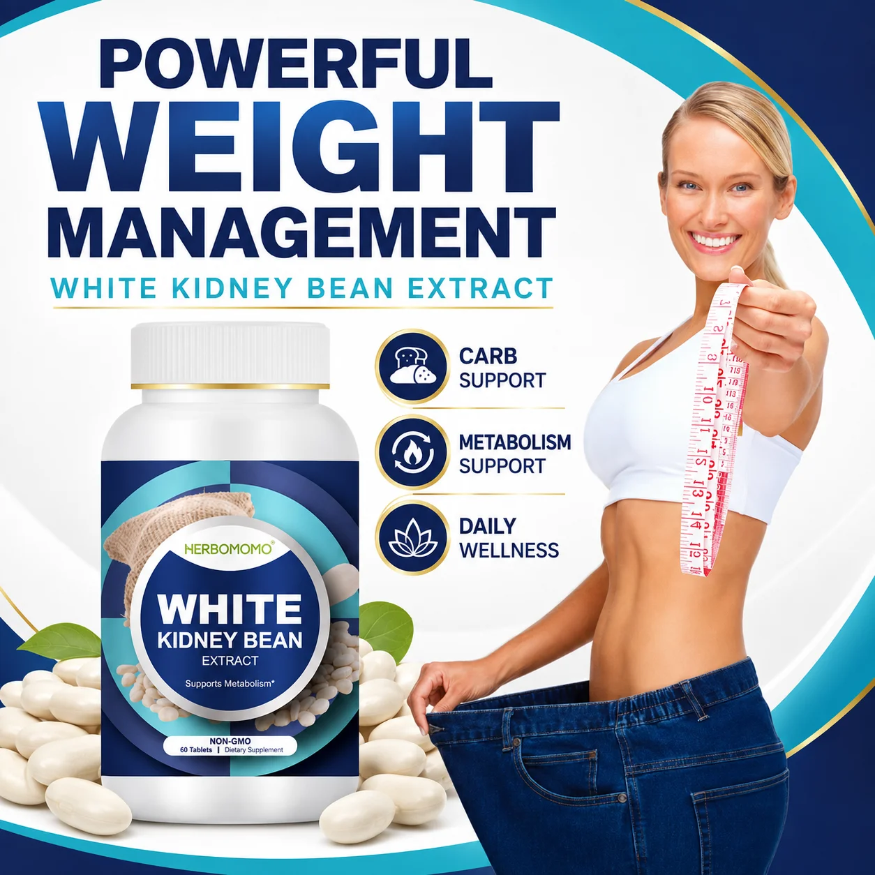 White Kidney Bean Extract Capsules for health, Dietary supplements for Women , Natural Energy supplements for Men