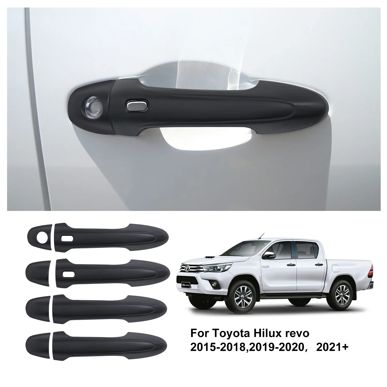 

4PCS/SET Door Handle Cover Protector Trim Guard Matte Black For Toyota Hilux Revo 2015-2024