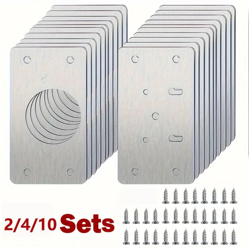 2/4/10 Pieces Cabinet Hinge Repair Plate Kit for Home Kitchen Cabinets and Furniture with Holes, Stainless Steel Door Hinge Mounting Plate