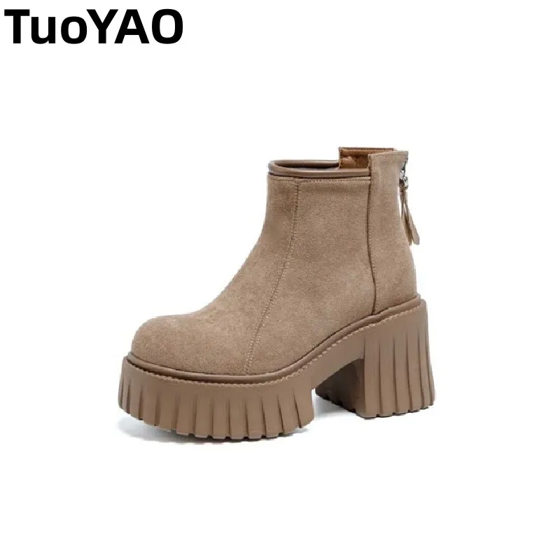 

11cm Platform Boots for Women Ankle Boots Fall Winter Riding Motorcycle Fashion Shoes Booties Short Boots Genuine Leather