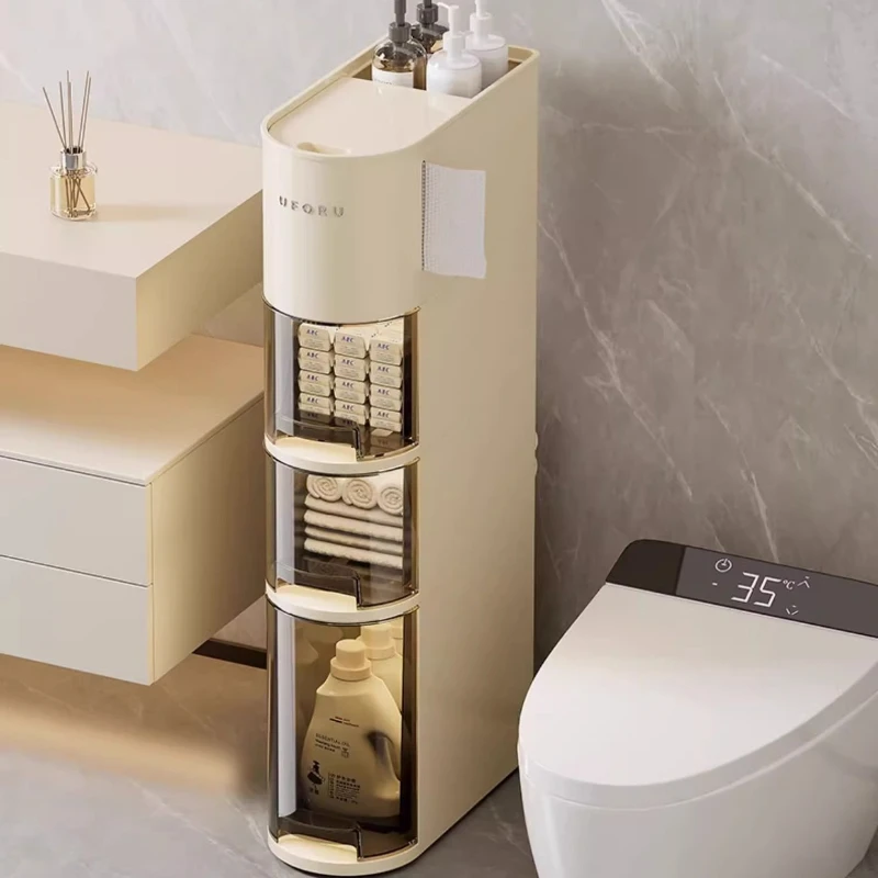 Floor-standing Bathroom Cabinet Movable Narrow Storage Cabinet Multi Purpose Drawer Toilet Organization Cabinets Home Furniture