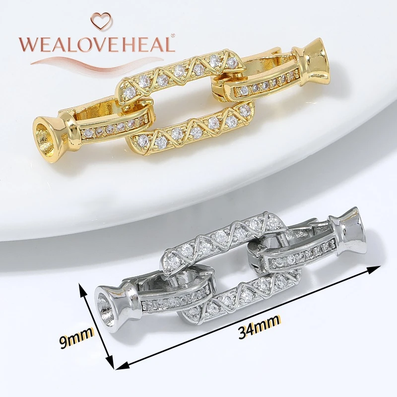 18K vergoldeter Messing-Verschluss mit quadratischer geometrischer Perlenverbindung und Mikro-Pavé-Zirkonia für die Herstellung von DIY-Armbändern, Halsketten und Schmuck. – Detail 16