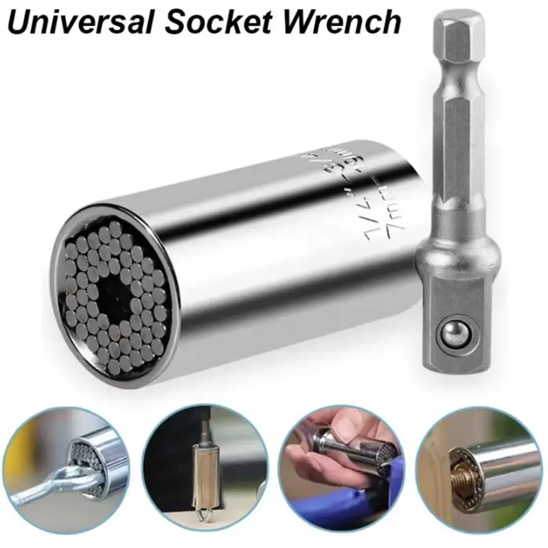 Conjunto de Chaves de Soquete Universal com Cabeça de Torque, Adaptador para Furadeira, Chave Mágica Multi Ferramenta 7-19mm