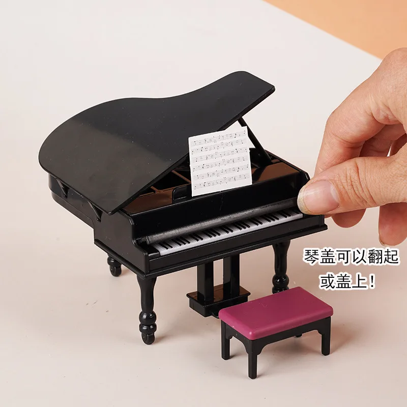 Dollhouse Piano and Chair Upright Grand Piano Furniture Simulation Furniture Mini Model Shooting Props Home Decor Decoration