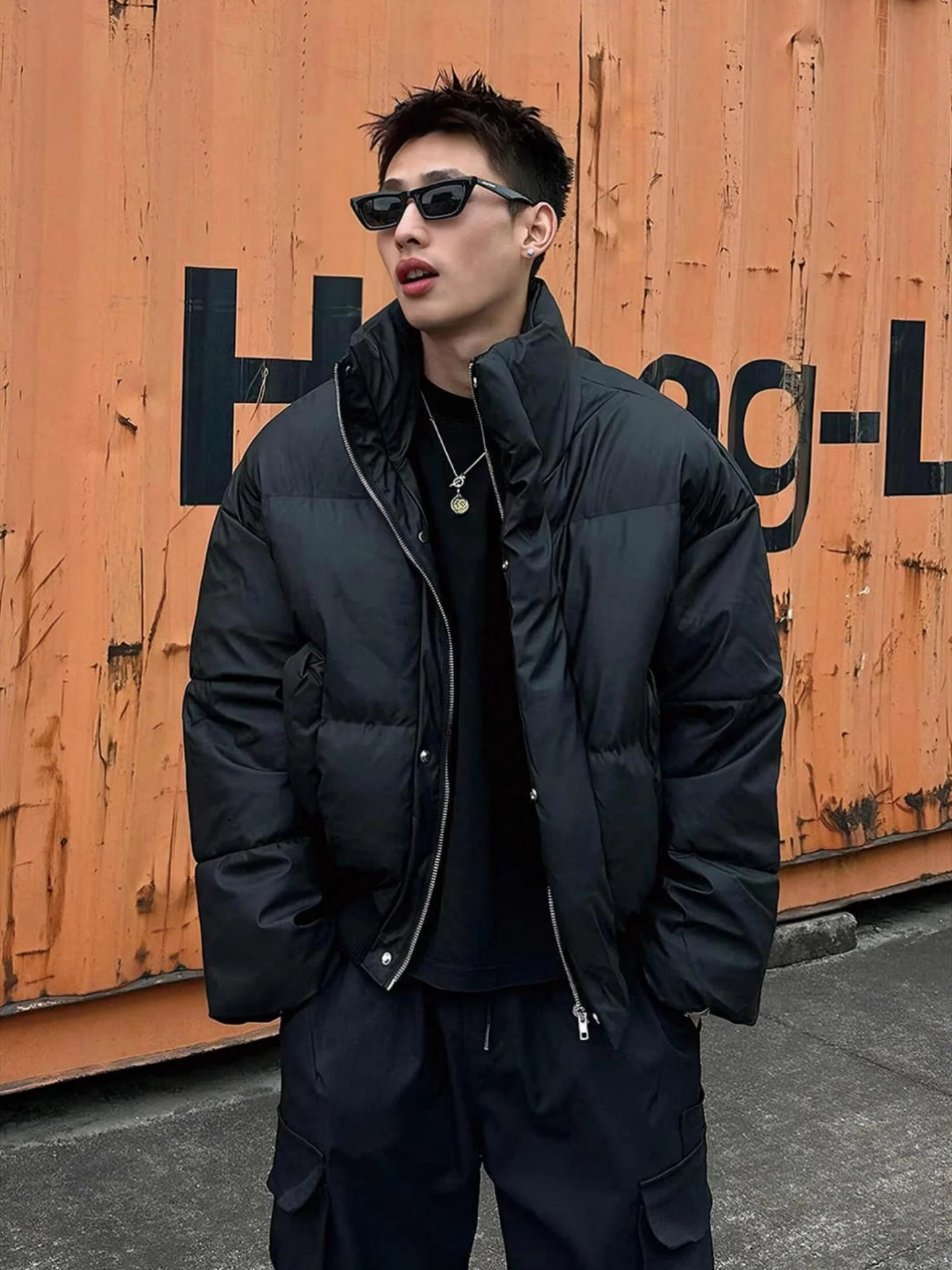 

Bla PU Leather Stand Collar down Cotton Jaet Men's Winter Thiened ort Sle Warm Cotton Coat Casual Cleanfit Sle