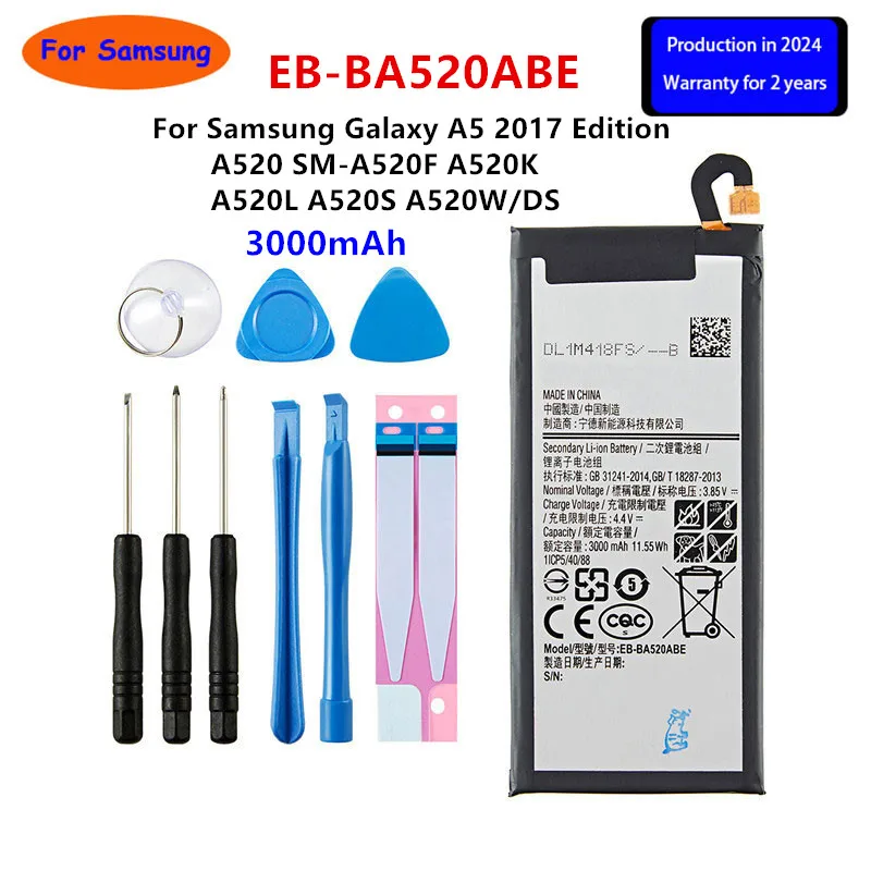 Nowy EB-BA520ABE akumulator 3000mAh do Samsung Galaxy A5 2017 edycja A520 SM-A520F A520K A520L A520S A520W/DS + narzędzia